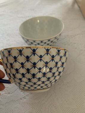 Lomonosov style Blue & Gold Lattice 2 Porcelain Teacups